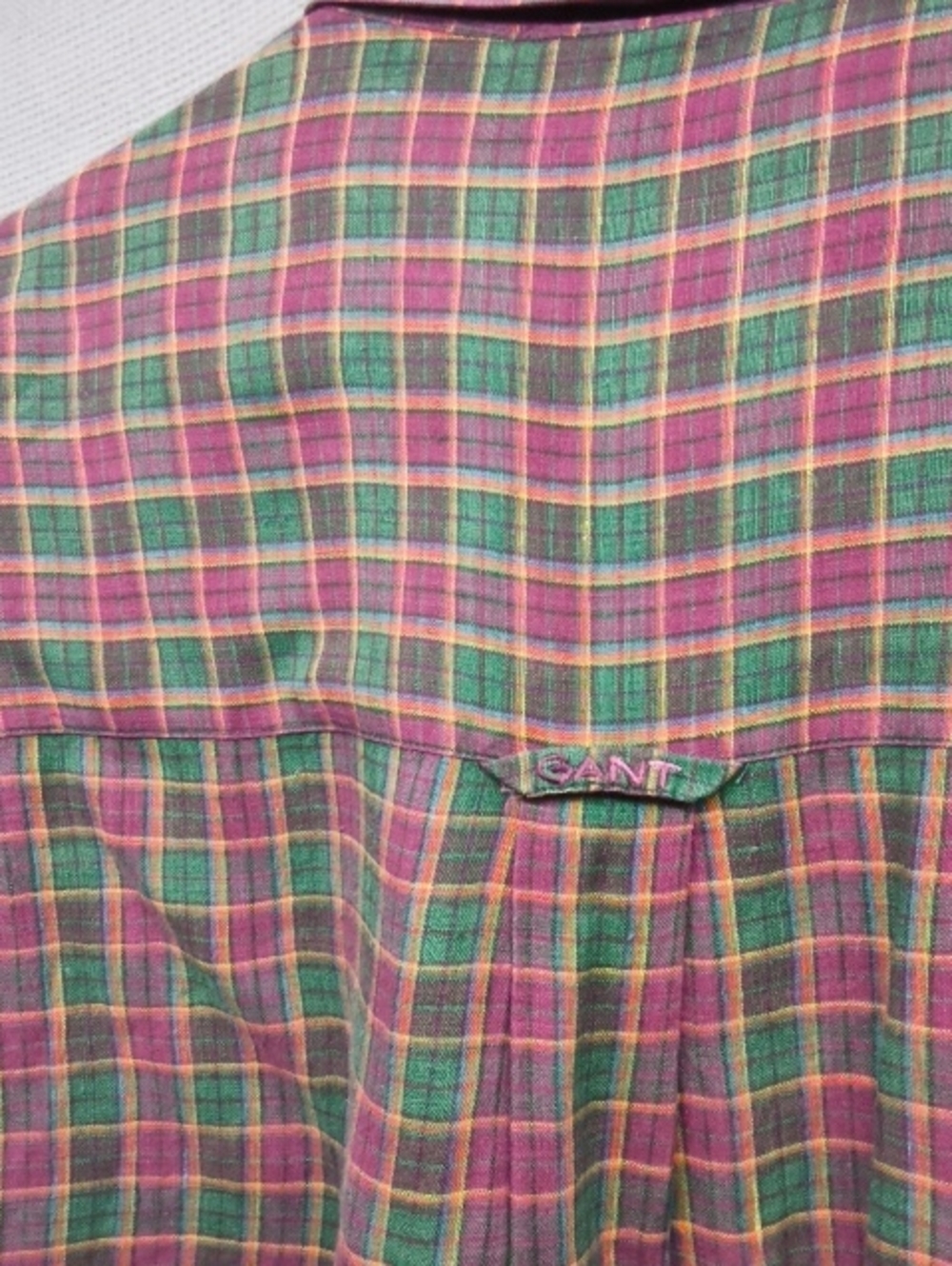“Vintage GANT S/S Island Linen Plaid Woven” Large short sleeve Rare Colorful